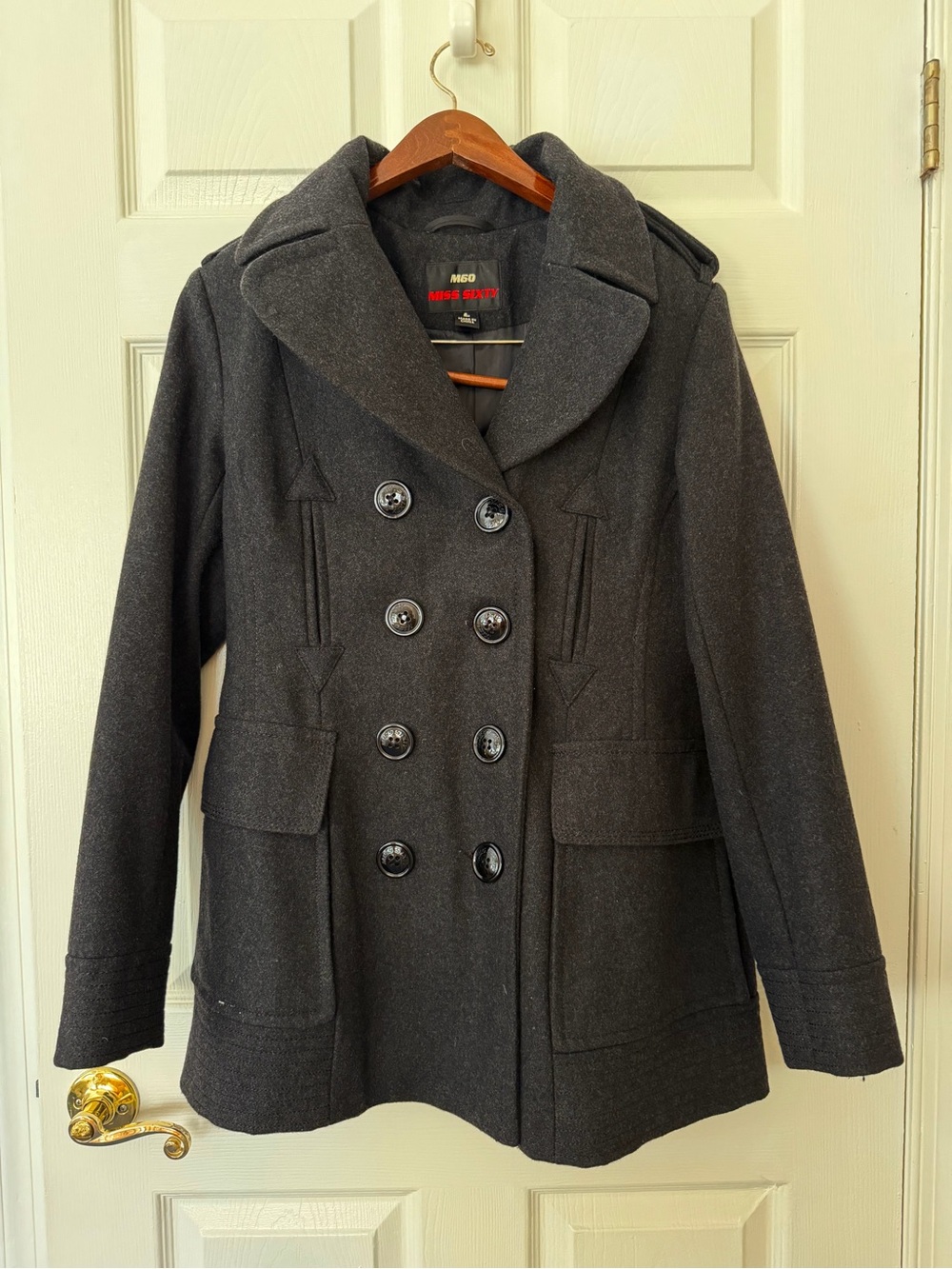 Miss Sixty Charcoal Gray Double-Breasted Pea Coat